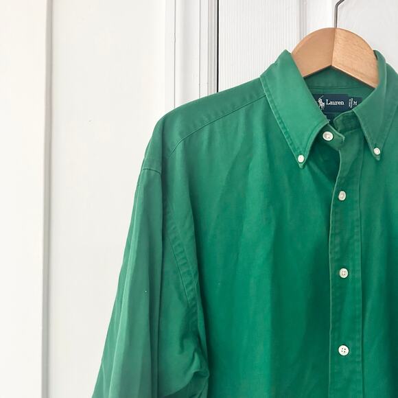 Ralph Lauren Polo Vintage Kelly Green Blake Button Down Casual Y2K Shirt Medium - Picture 2 of 8
